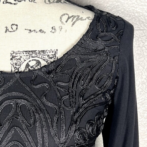 Grace Sz PS English Lace Embellished Blouse Long Sleeve Black Stretch - Picture 2 of 9